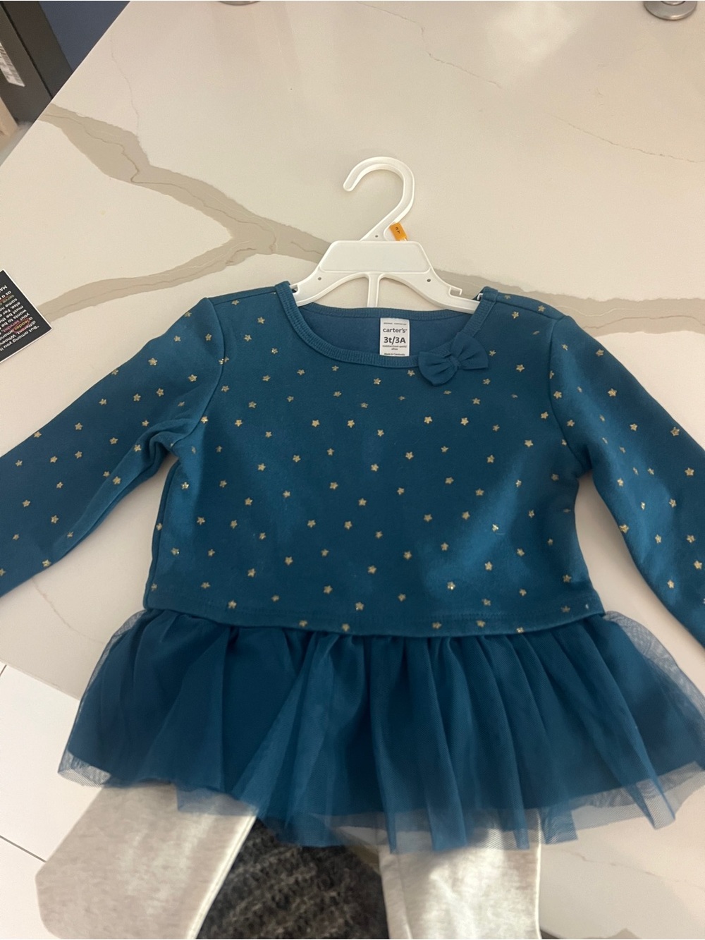 Carter's Teal Long-Sleeve Star Tulle Peplum Top